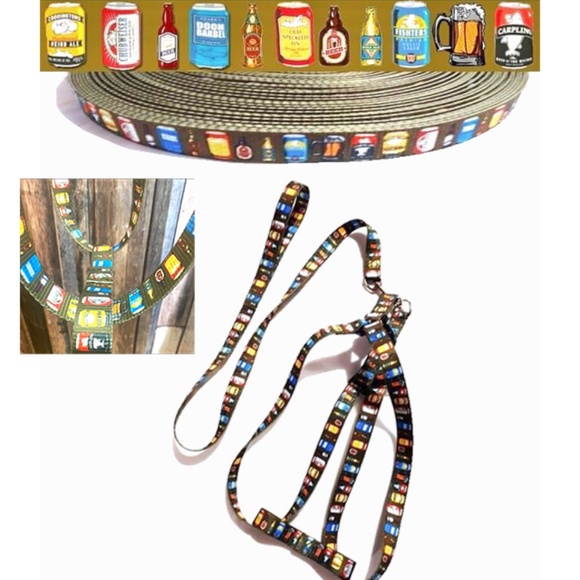 DOG HARNESS & MATCHING LEASH 🍻Beer pattern 🍻 - Picture 1 of 9